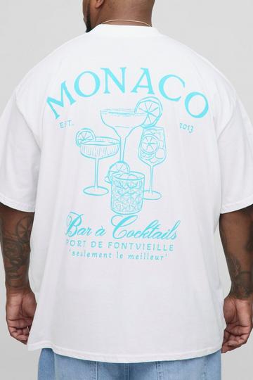 Plus Oversized Extended Neck Cocktail Monaco Print T-Shirt white