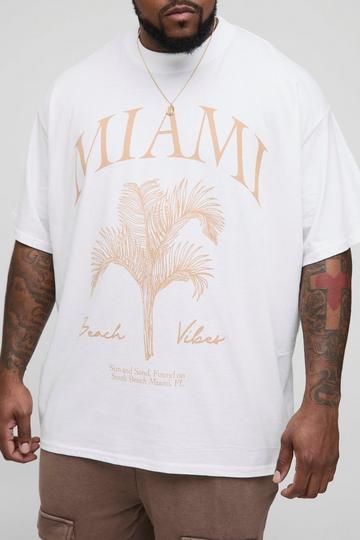 Plus Oversized Extended Neck Miami Palm Print T-Shirt white