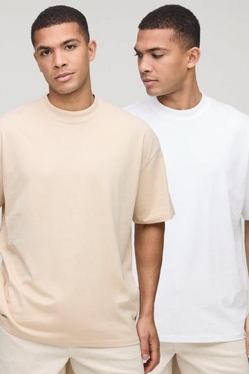 2 Pack Basic Oversized Heavyweight Extended Neck T-Shirts multi