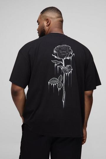 Plus Oversized Druipende Bloemen Lijntekening T-Shirt Met Touwtjes black