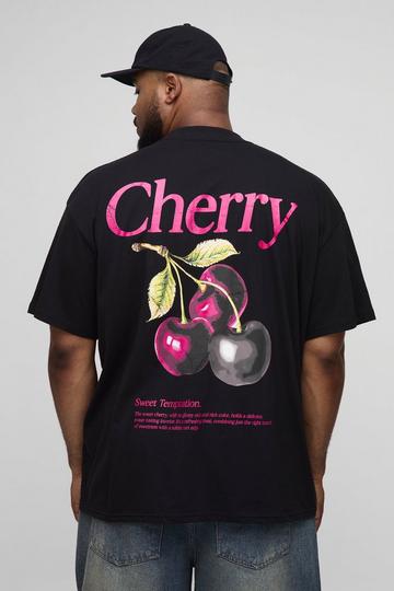 Plus Oversized Cherry Printed T-Shirt black