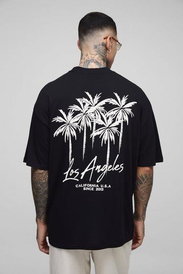 Tall Oversized Palm Print Los Angeles T-Shirt black