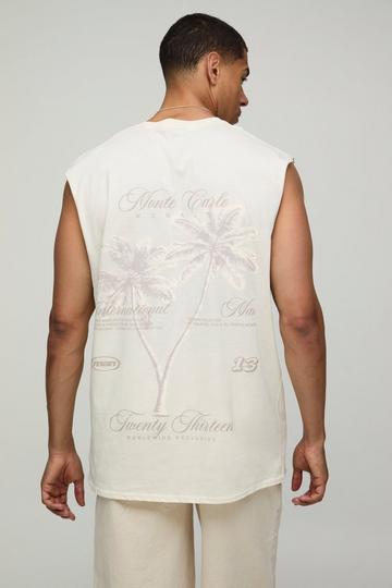 Oversized Monochrome Ecru Palm Print Tank Top ecru