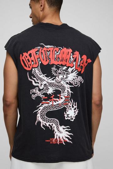 Zwarte Oversized Gebleekte Ofcl Man Dragon Tank Top Met Brede Nek black