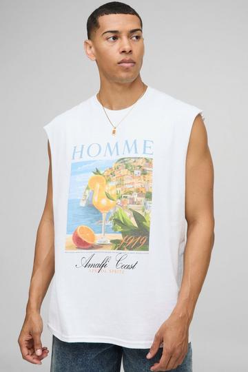 Witte Oversized Homme Landschap Tank Top Met Brede Nek En Amalfi Coast white