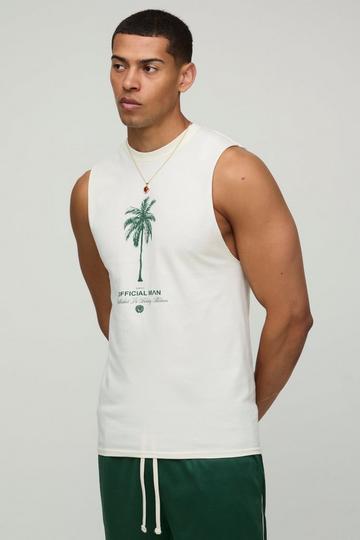 Oversized Ecru Palm Print Tank Top Met Brede Nek ecru