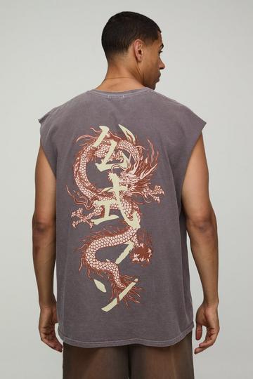 Oversized Gebleekte Chocoladebruine Dragon Tank Top Met Print chocolate