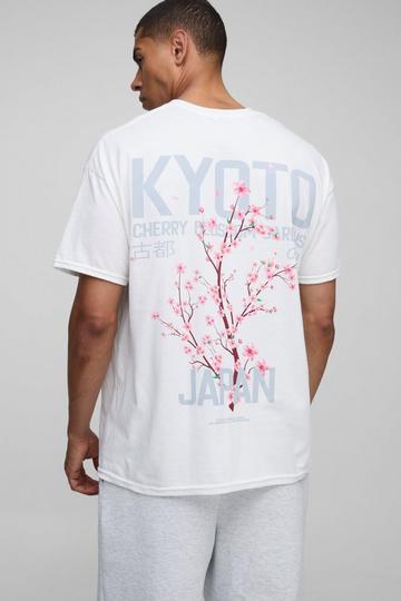 White Oversized Japan Cherry Blossom Printed T-Shirt white