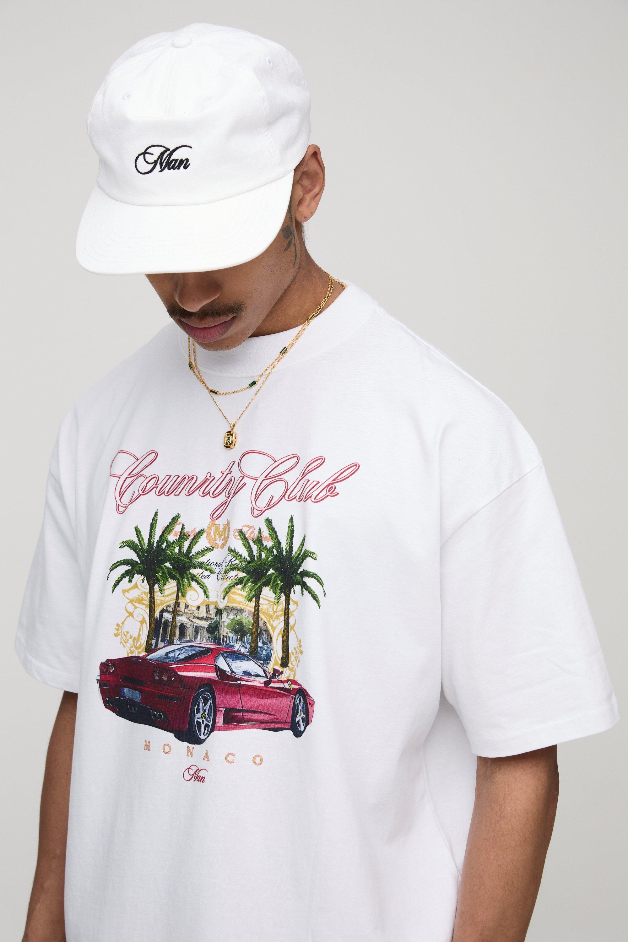 White Oversized Extended Neck Monaco Country Club T-Shirt White Oversized Extended Neck Monaco Country Club T-Shirt