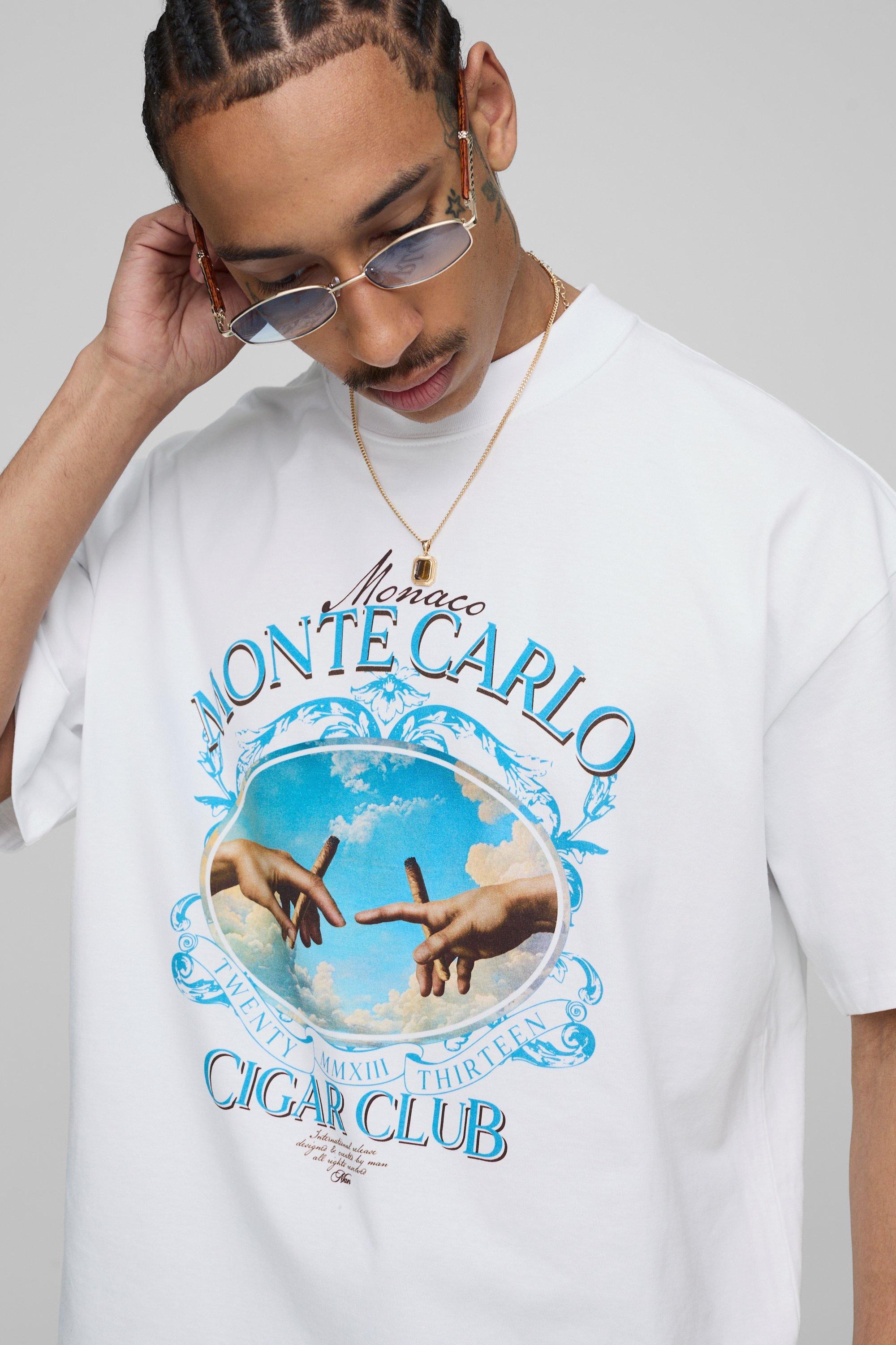 【boohoo】モンテカルロ Cigar Club Tシャツ White Oversized Monte Carlo Cigar Club T-Shirt | boohoo