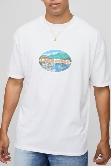 White Oversized Extended Neck MAN Lake Como Printed T-Shirt white