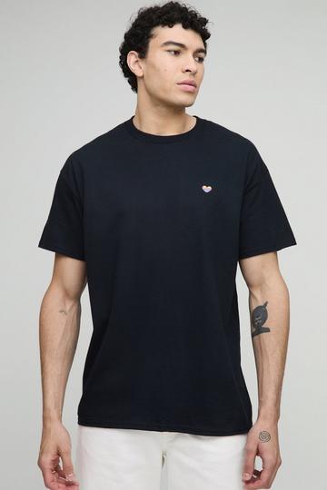 Oversized Geborduurd Pride Pride T-Shirt Met Regenboog Hartjes black