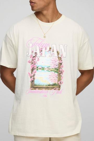 Ecru Oversized Cherry Blossom Landscape T-Shirt ecru