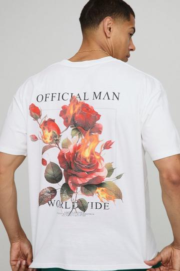 White Oversized Rose Flame Printed T-Shirt white