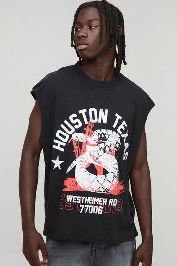 Zwarte Oversized Gebleekte Boxy Houston Texas Tank Top Met Brede Nek black