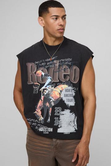 Zwarte Oversized Gebleekte Boxy Western Tank Top Met Brede Nek En Print black