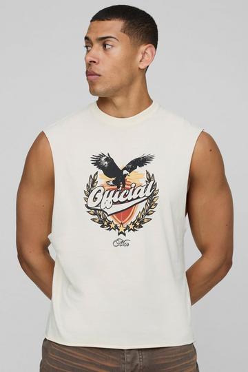 Oversized Ecru Boxy Eagle Tank Top Met Print ecru