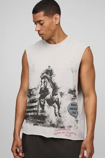 Oversized Gebleekte Oversized Boxy Western Tour Tank Top Met Print stone