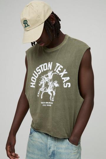 Oversized Boxy Western Washed Graphic Tank khaki