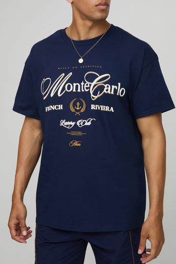T-shirt oversize bleu marine à slogan Monte Carlo navy