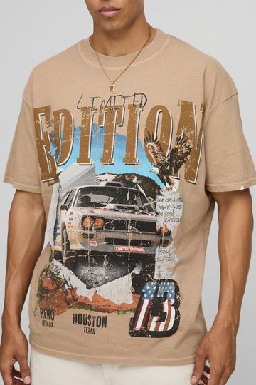 Sand Oversized Extended Neck Western Edition Graphic T-Shirt sand