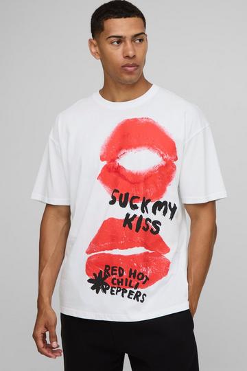 White Oversized Red Hot Chili Peppers License Printed T-Shirt white