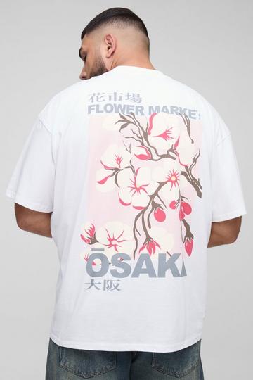 Plus Osaka Cherry Blossom Graphic Oversized T-Shirt white