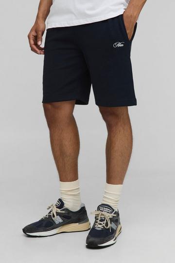 Man Baggy Basic Shorts Met Tekst navy