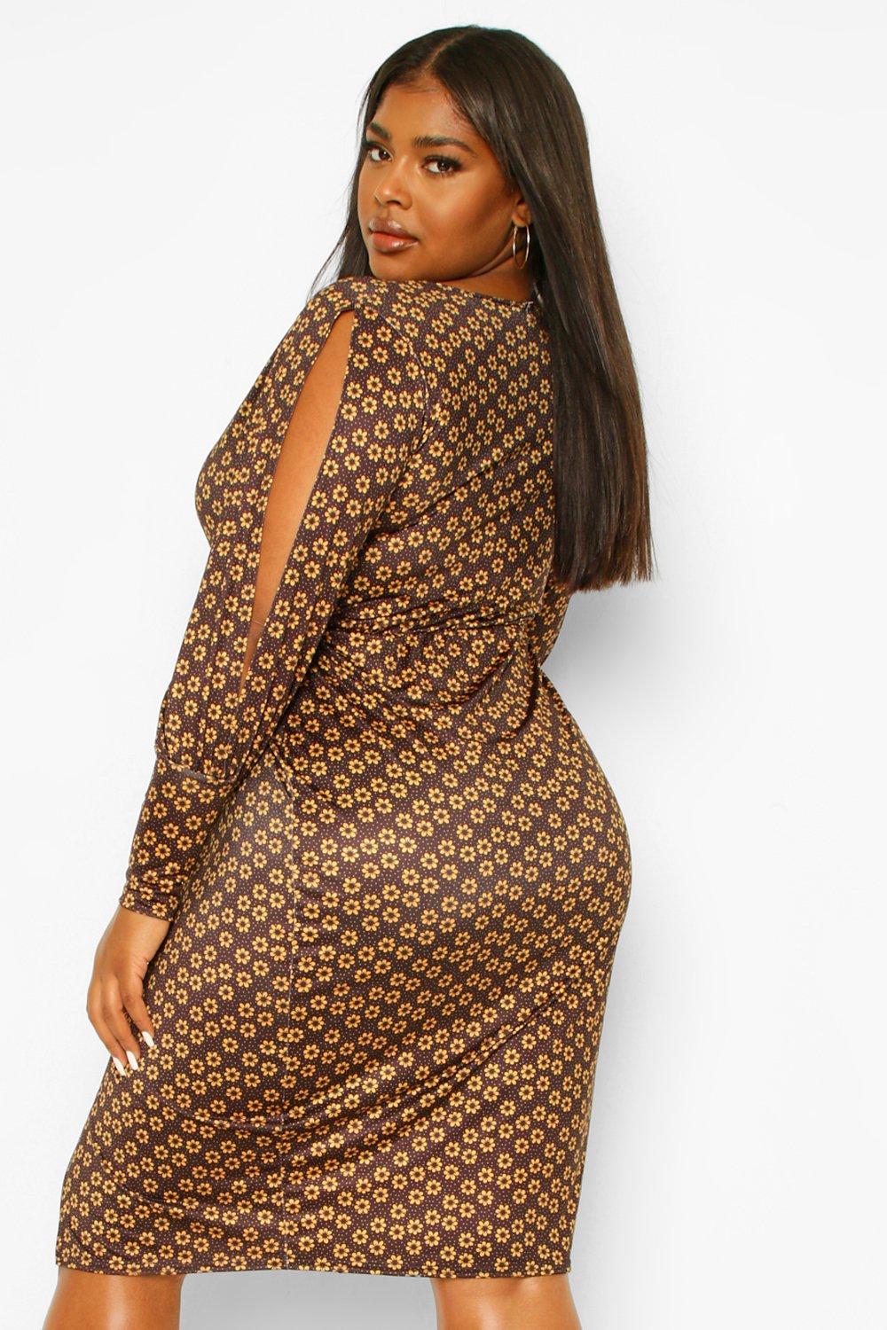 daisy print wrap dress