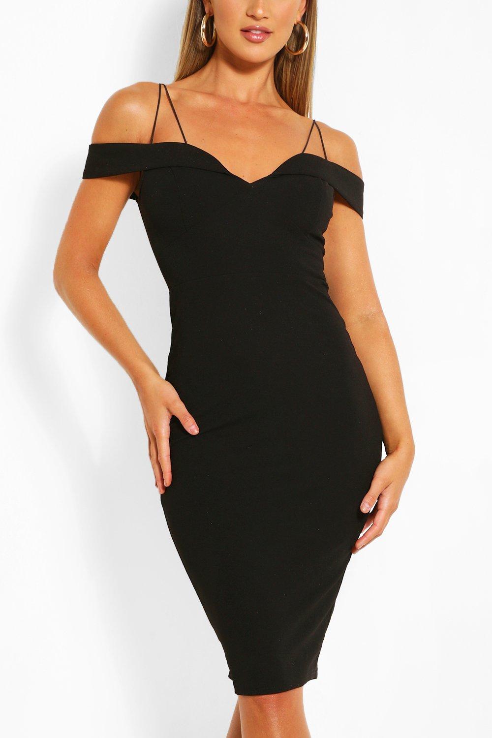 off the shoulder bodycon midi dress