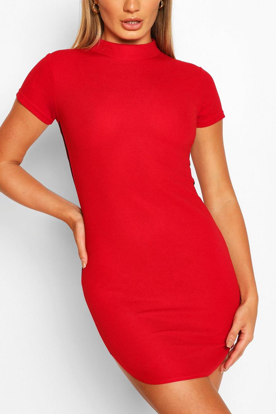 אדום שמלת מיני צמודה עם שרוולים קצרים image number 1