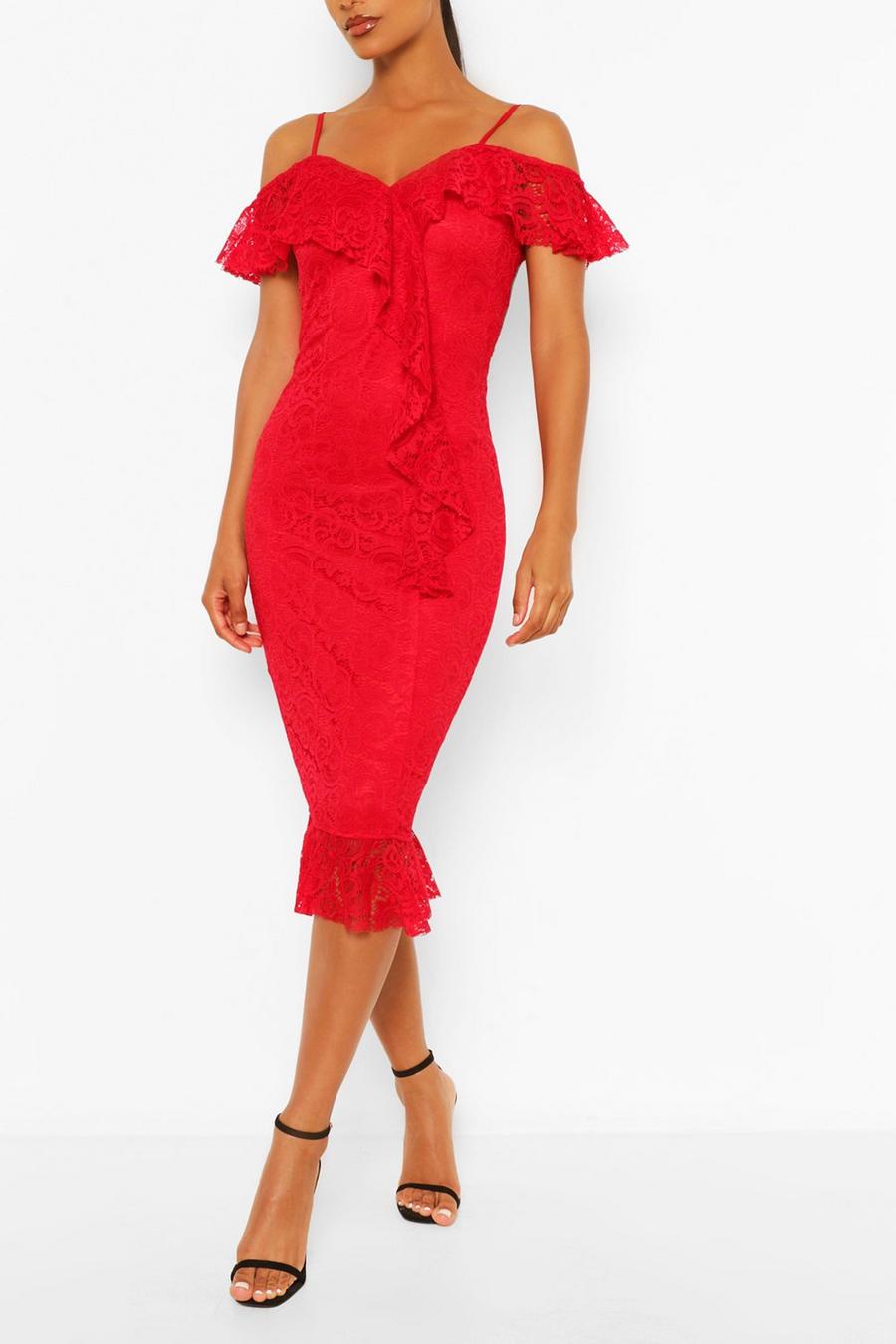 Red Bodycon Midi Dress image number 1