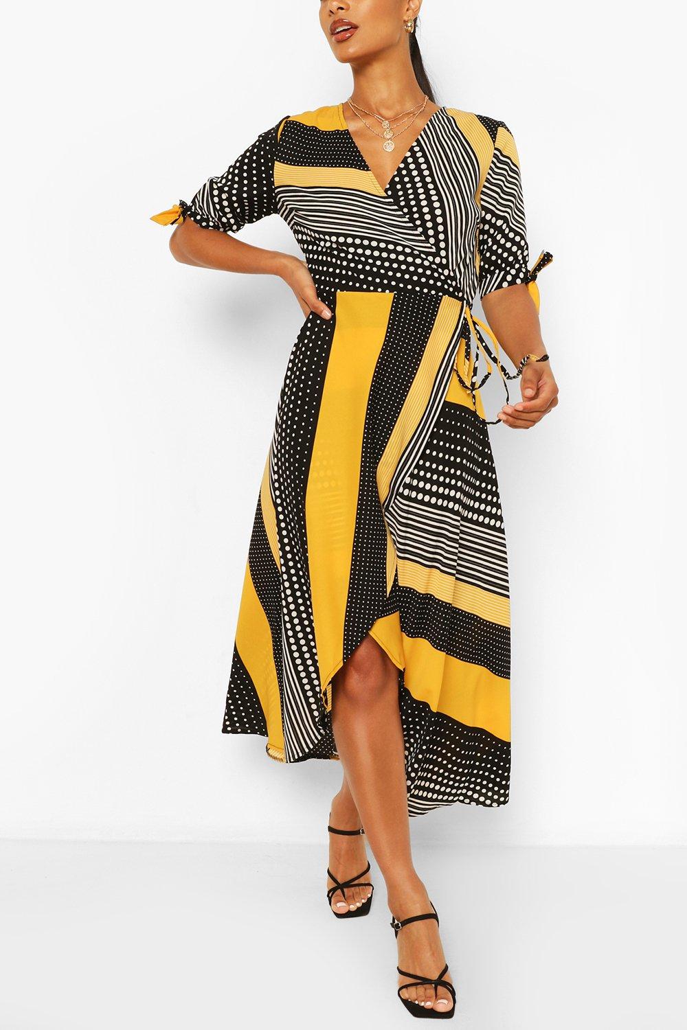 boohoo yellow polka dot dress