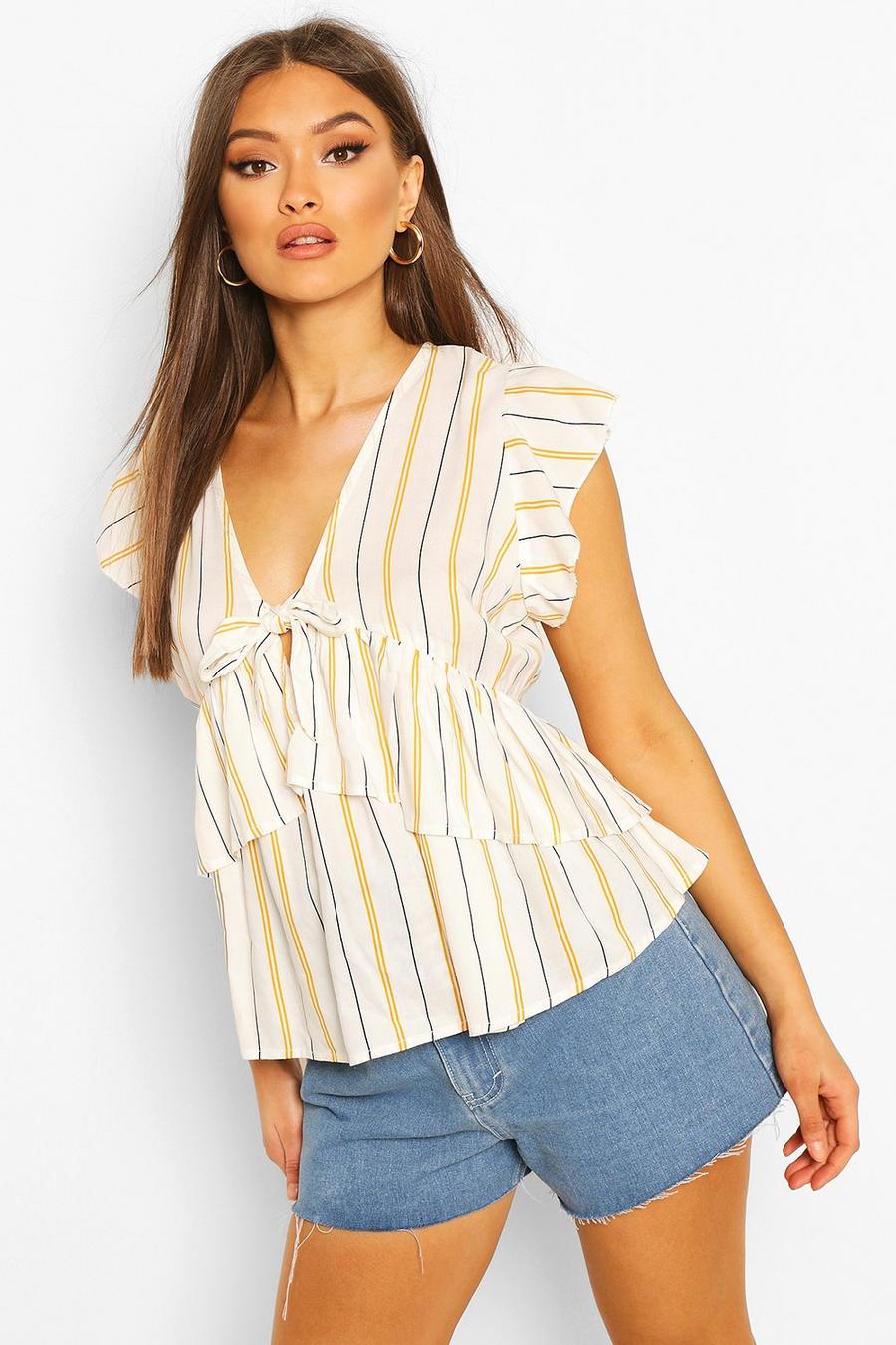 Tie Front Stripe Woven Top image number 1