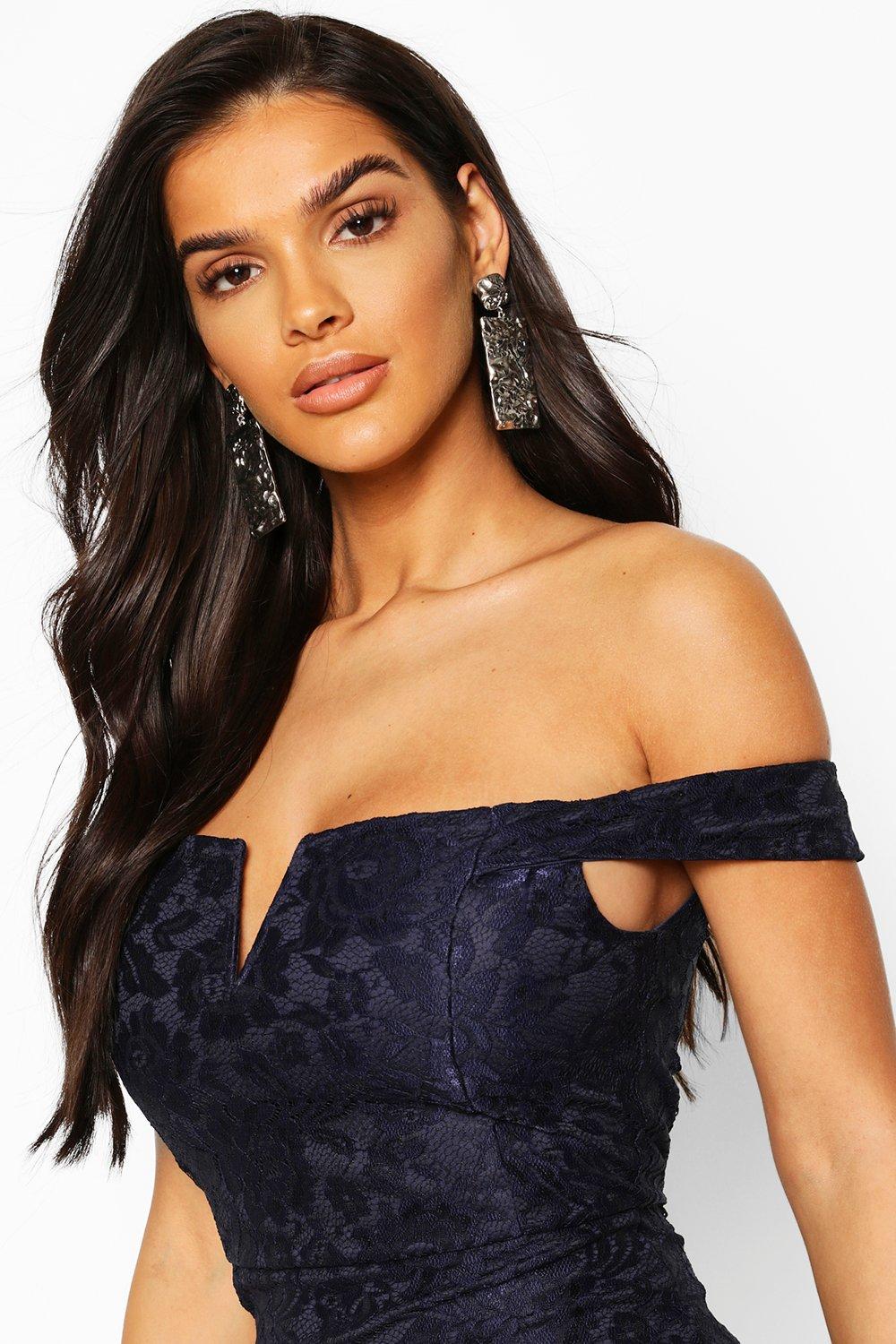 Boohoo bardot midi dress shop