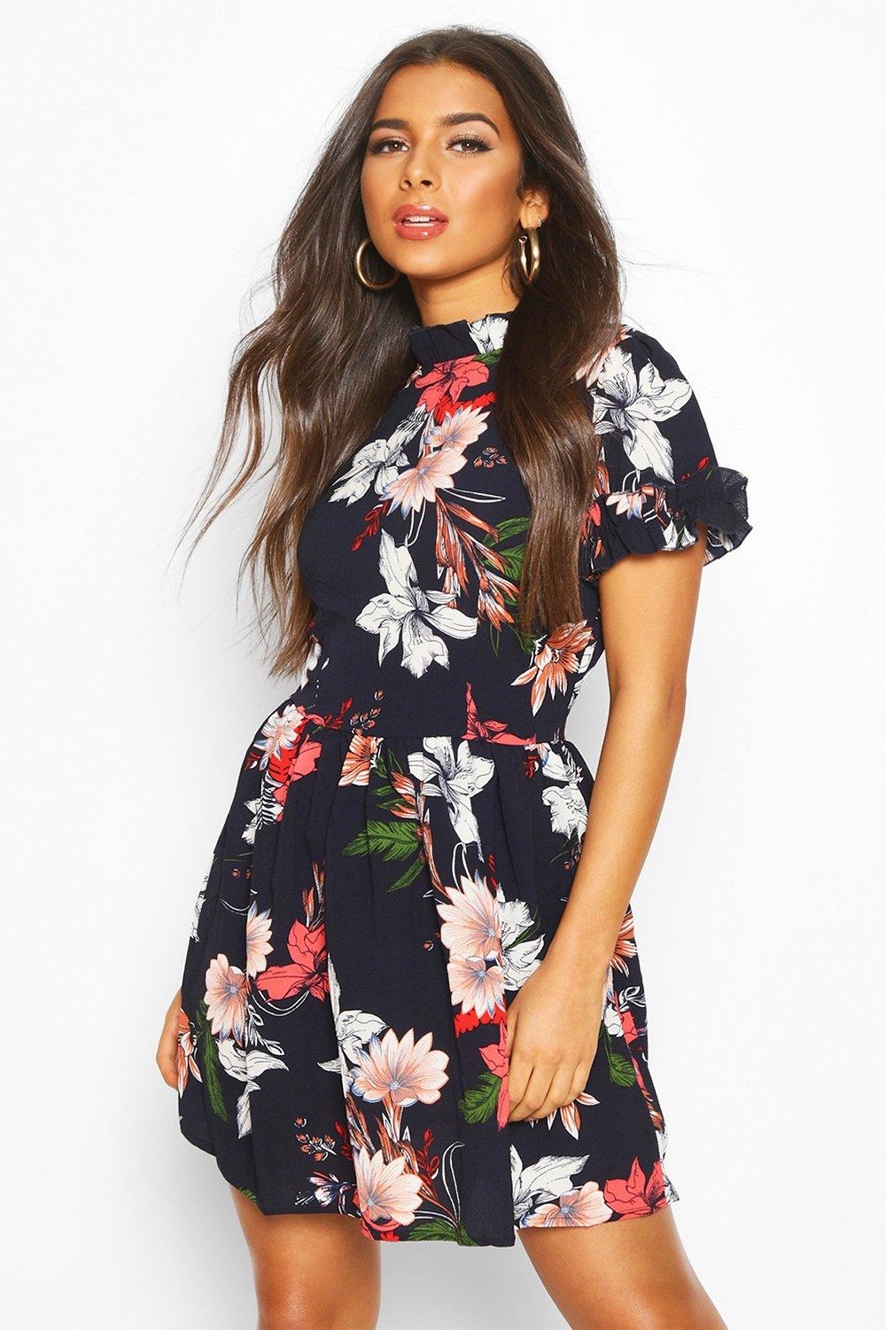 boohoo navy skater dress