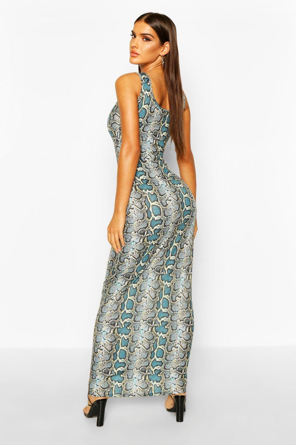 Blue Snake Print Maxi Dress