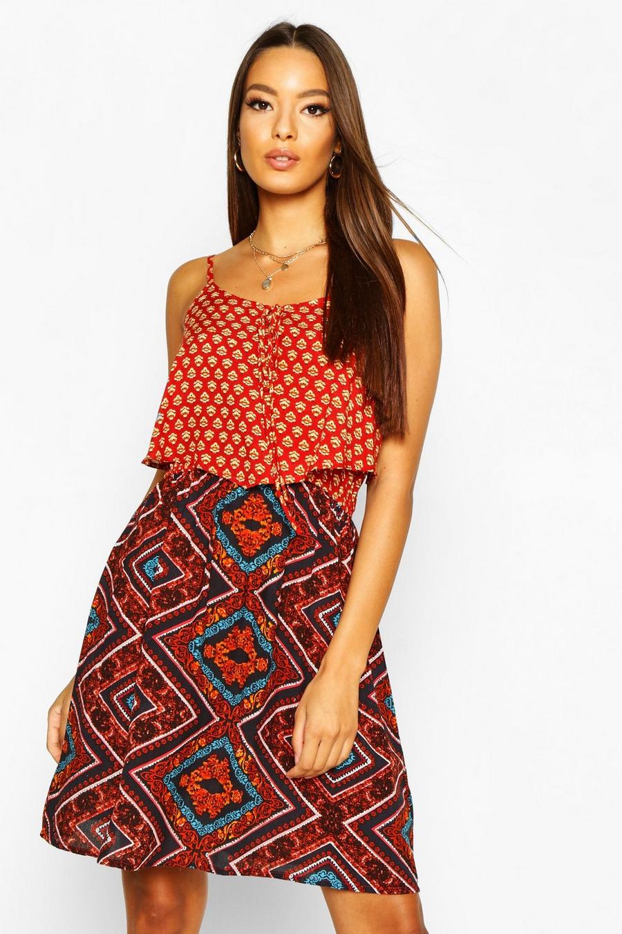 Woven Strappy Mixed Print Sundress image number 1