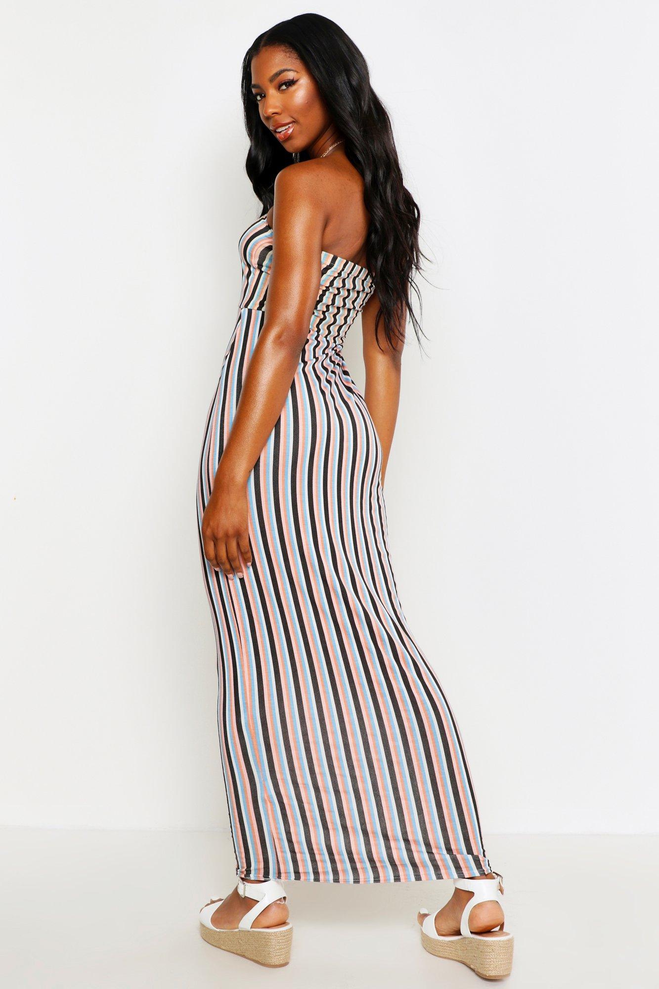 Strapless striped maxi discount dress