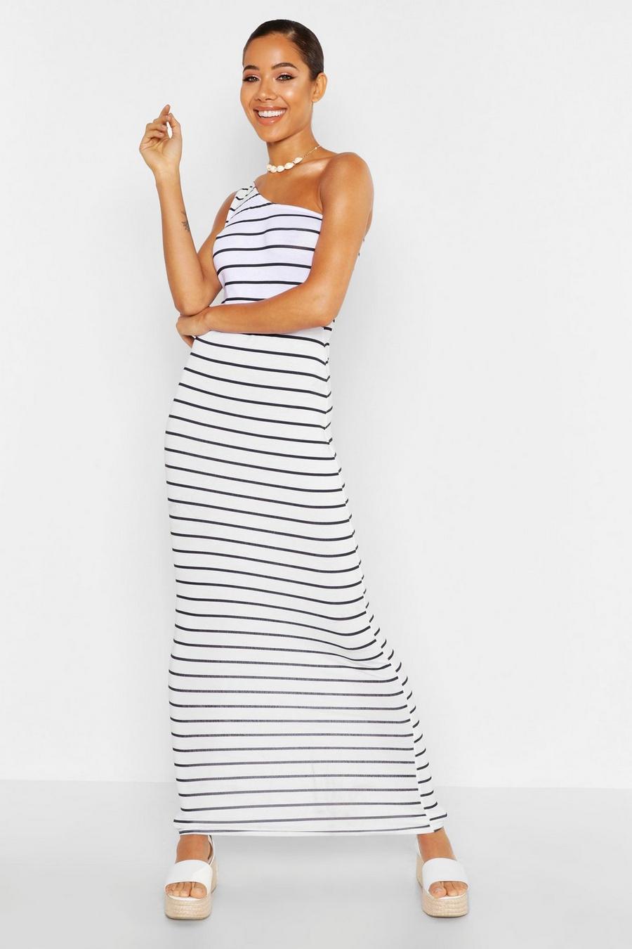 One Shoulder Striped Maxi Dress image number 1