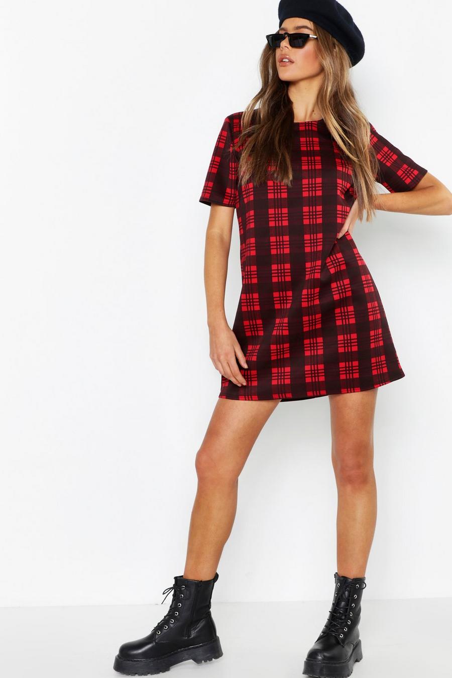 Red Plaid Check Shift Dress image number 1