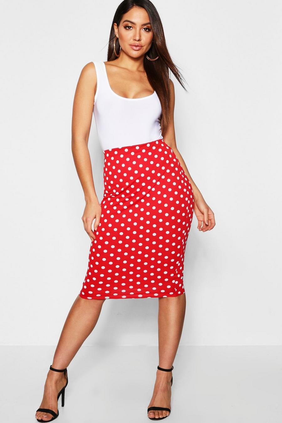 Red Polka Dot Midi Skirt image number 1
