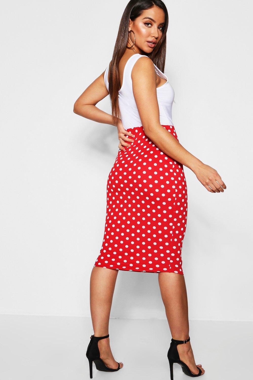 Red polka store dot skirt midi