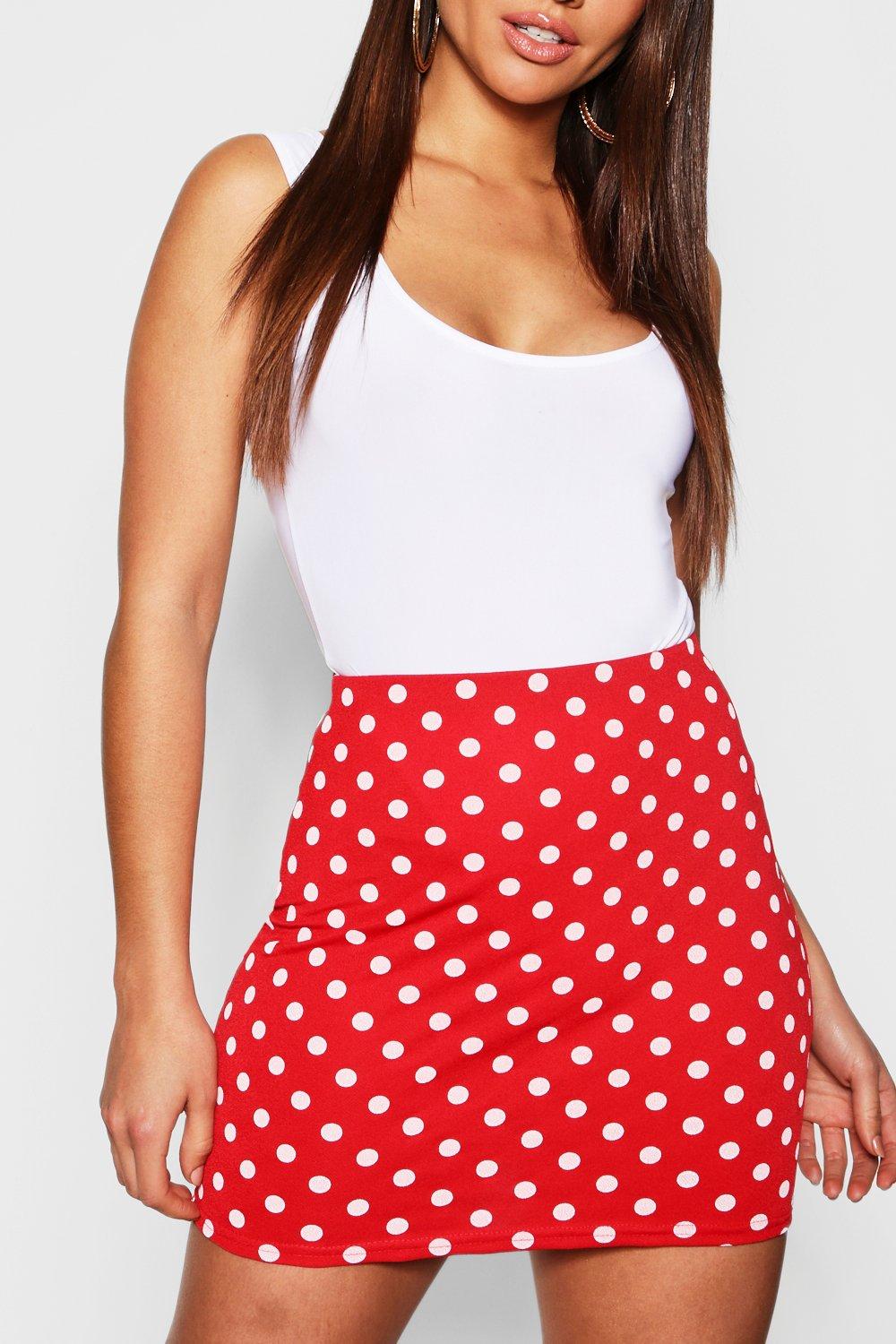 polka dot mini skirt outfit