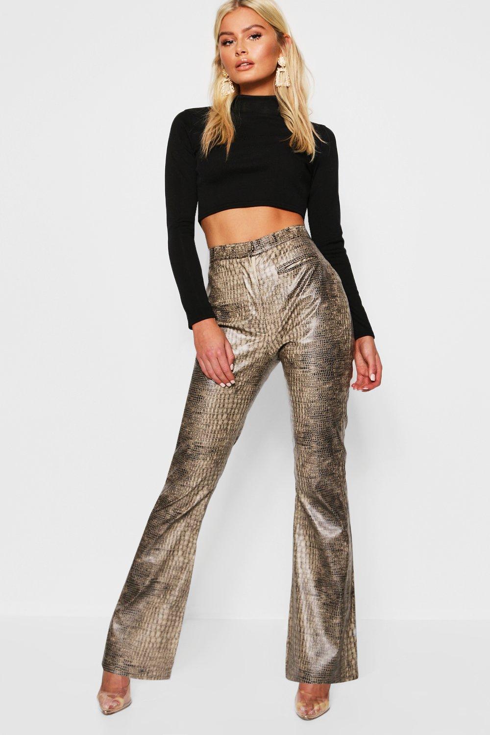 brown leather look trousers