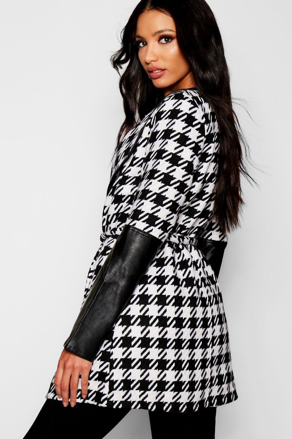 Houndstooth Check Wrap Coat | Boohoo ...