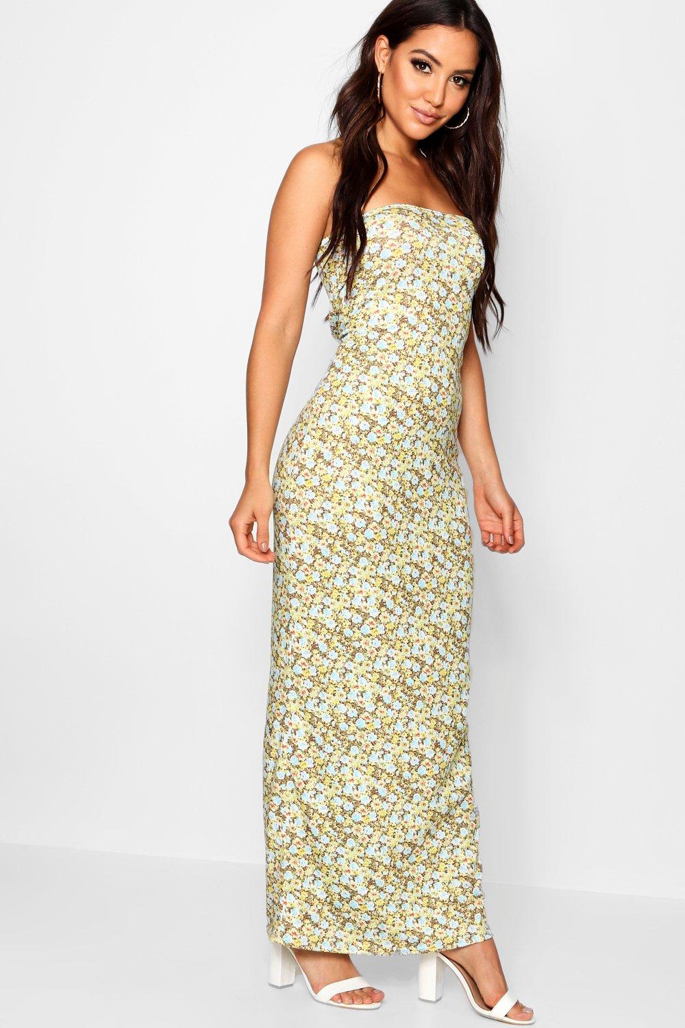 khaki bandeau maxi dress