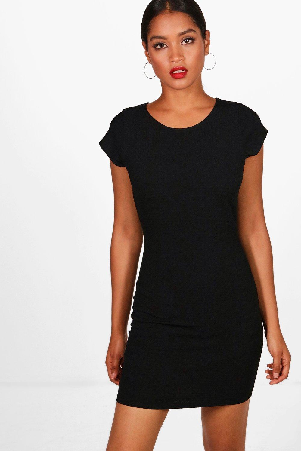 black cap sleeve bodycon dress