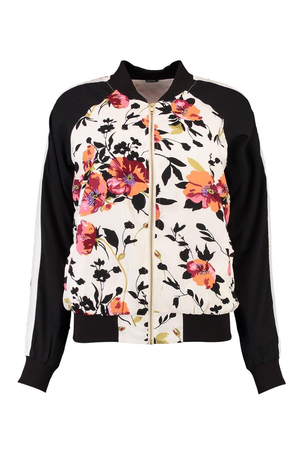 black and white floral bomber jacket