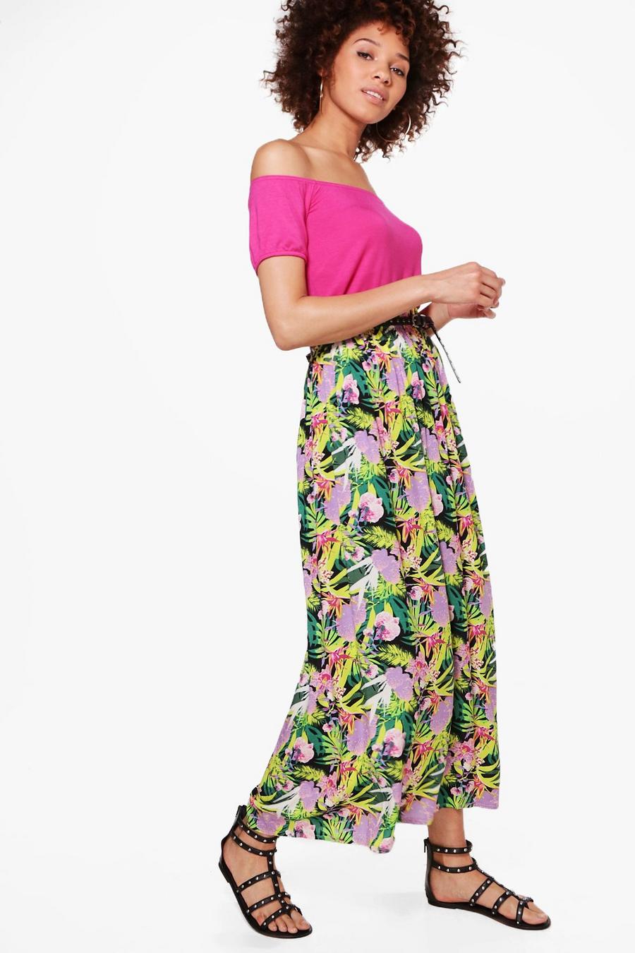 falda larga con estampado tropical luna, Amarillo image number 1